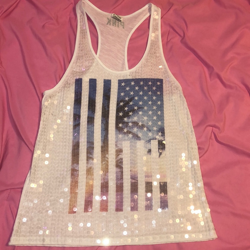 White Victoria’s Secret Pink American Flag Tank